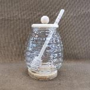 ADM pot à miel en verre avec couvercle et base en bois 420ml