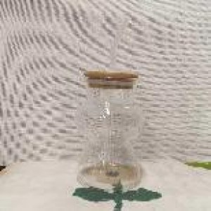 ADM tasse en verre avec couvercle en bambou et paille