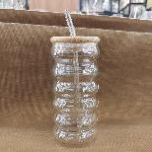 ADM tasse en verre de 450 ml avec paille et couvercle en bam