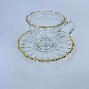 ADM tasse 7,9 x 9 cm et assiettes 14,8 cm en verre rebord or