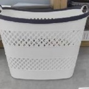 ADM panier en plastique blanc avec ligne bleu pour vêtements