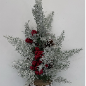 mini sapin de noël artificiel 32cm en pot de bois avec baies
