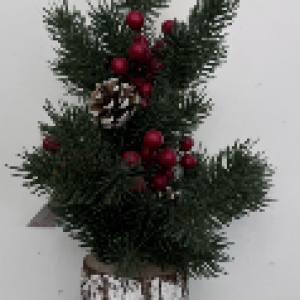 mini sapin de noël artificiel 34cm en pot de bois avec baies