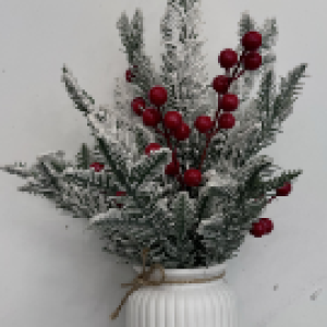 mini sapin de noël artificiel en pot de bois avec baies 35cm