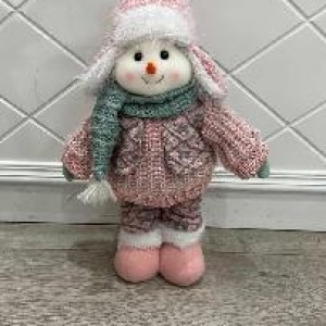 XMS bonhomme de neige en peluche rose 30 cm